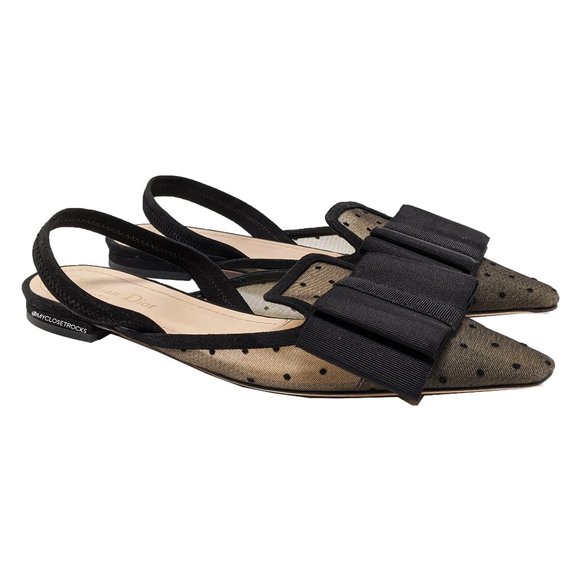Dior Shoes - SOLD Dior Black Mesh Bow Slingback Flats